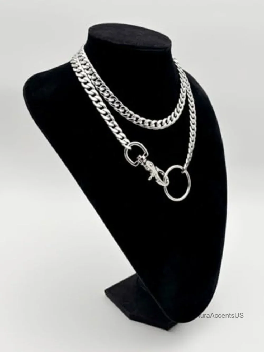 Adjustable 34 inch Chunky Cuban Slip Chain Necklace with O-Ring Pendant Gold